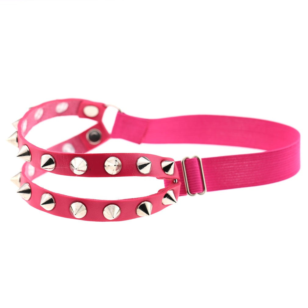 Punk Hip Hop Double Row Rivet Garter with Thigh Ring