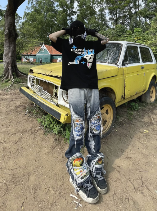 Harajuku Style Heavy Industry Distressed Jeans for Men