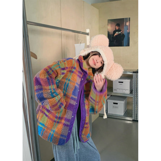 Korean Chic Contrast Stand Collar Loose Coat