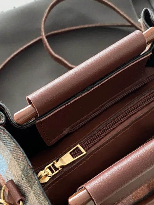 Plaid Trapezoid Crossbody Bag - Harajuku Style