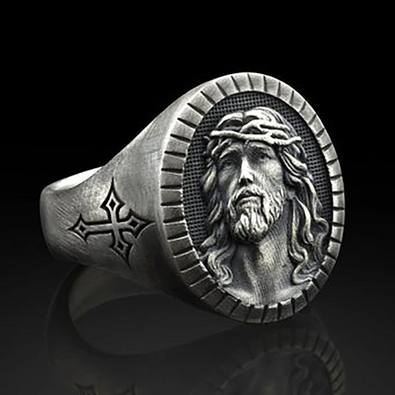 Vintage Silver Jesus Cross Ring - Harajuku Style Jewelry