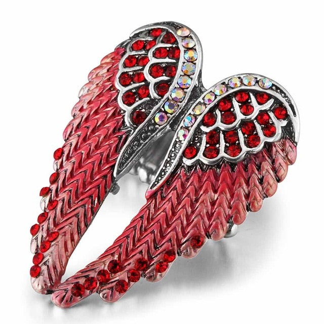 Angel Wings Stretch Ring - Antique Gold Biker Bling for Women