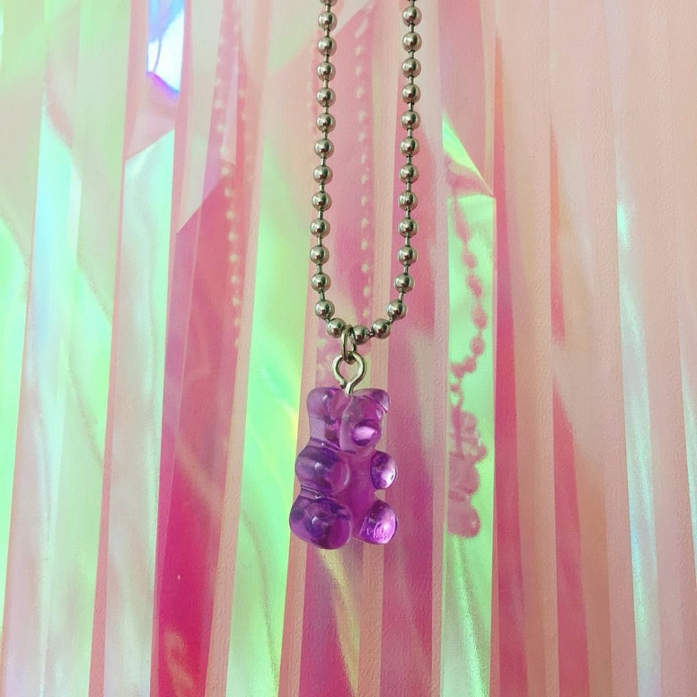 Colorful Gummy Bear Stainless Steel Necklace for Women