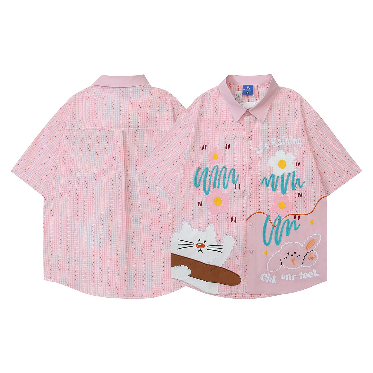 Retro Cute Cat Embroidery Loose Fit Summer Shirt