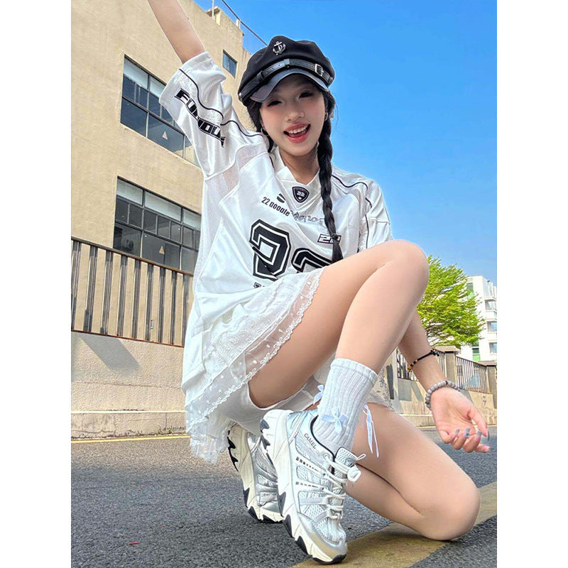 Harajuku Style Lace Patchwork Sports Top
