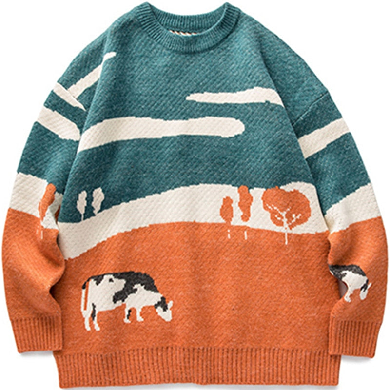 Harajuku Style Vintage Knit Pullover Sweater for Men