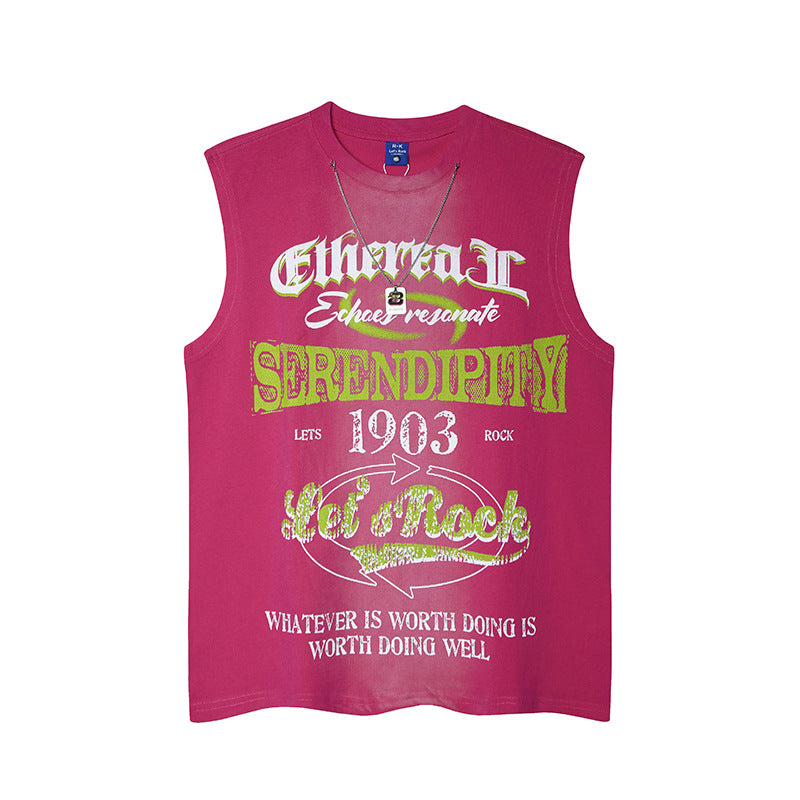 Harajuku Style Graffiti Print Sleeveless T-Shirt for Men