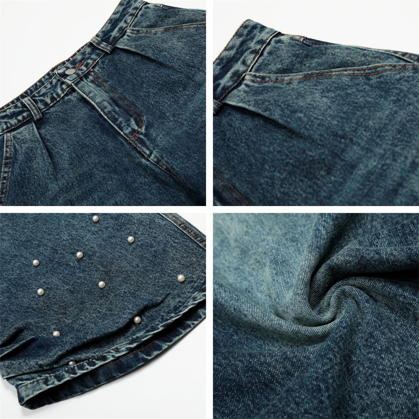 Harajuku Style Wide Leg Wash Denim Jeans