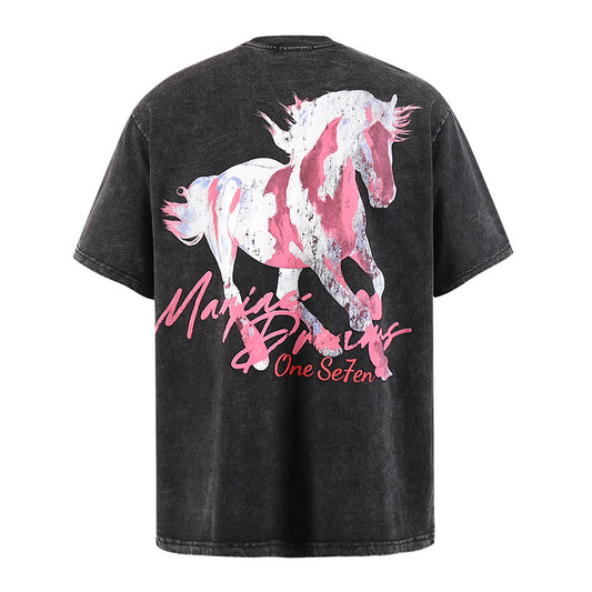 Playful Cartoon Print Pure Cotton Short Sleeve T-Shirt