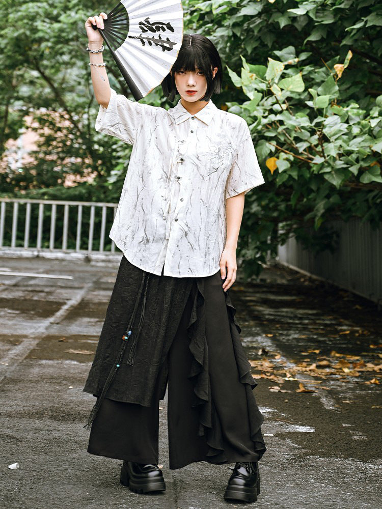 Black Slimming Splicing Double-Layer Wide Leg Suit Skirt for Women