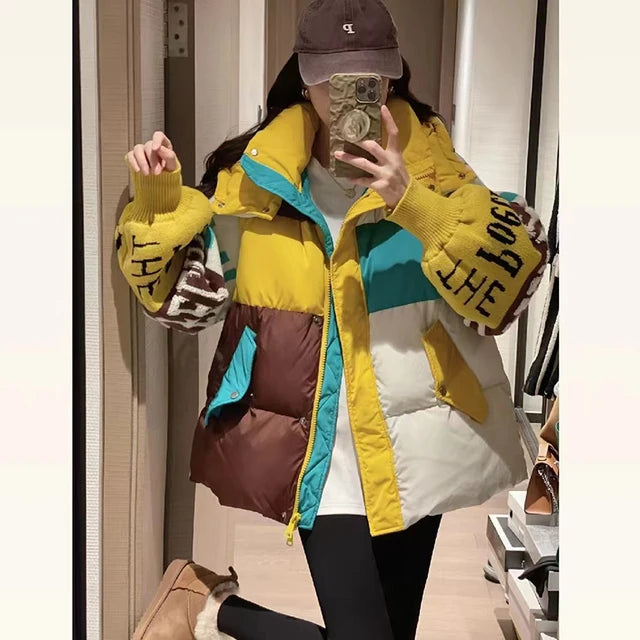 Harajuku Style Letter Stitched Down Jacket for Women