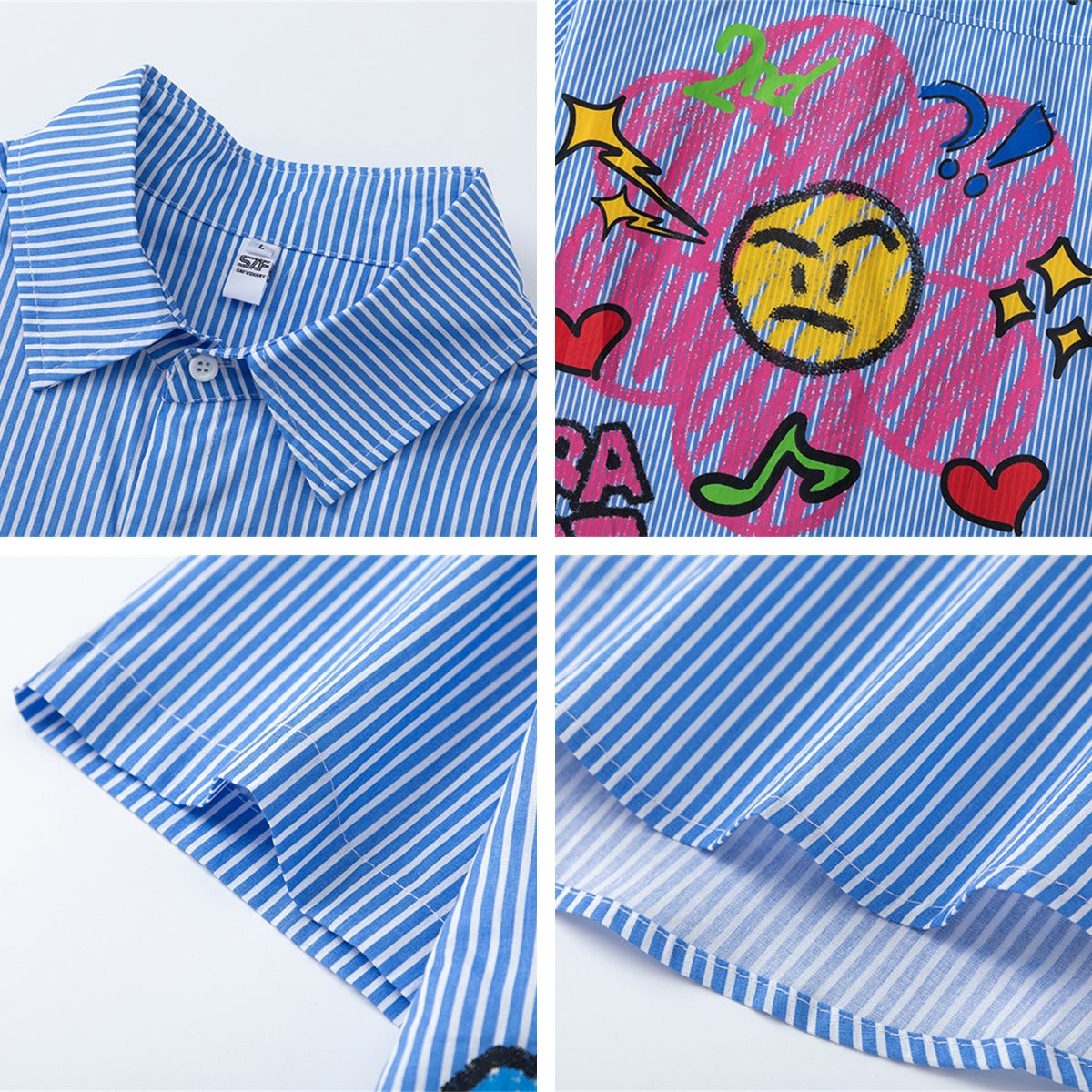 Fun Graffiti Stripe Short Sleeve Shirt