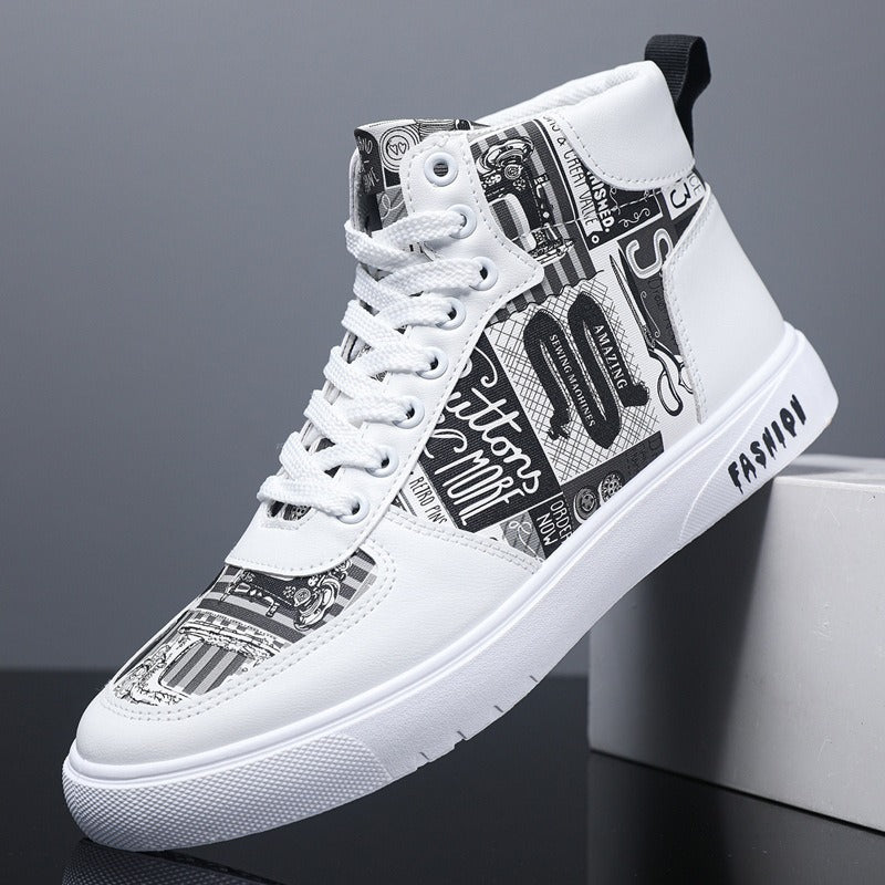 Trendy Harajuku Style Men's High Top Shoes - Graffiti Design