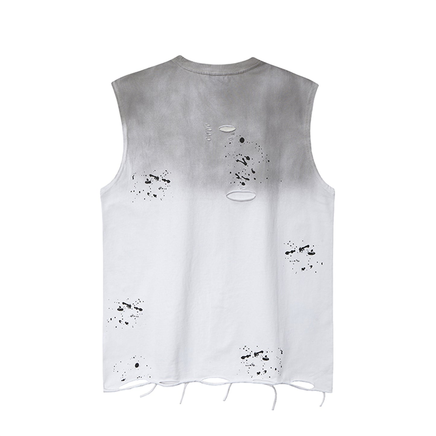 Style Printed Water-Washed Splatter Ink Sleeveless T-Shirt