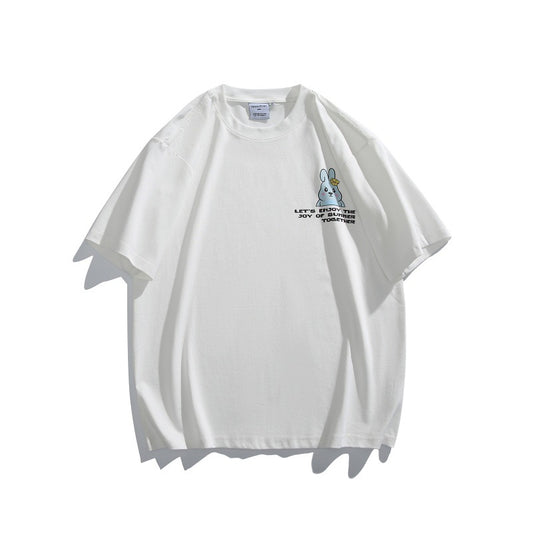 Playful Rabbit Print Loose Fit Short Sleeve Shirt