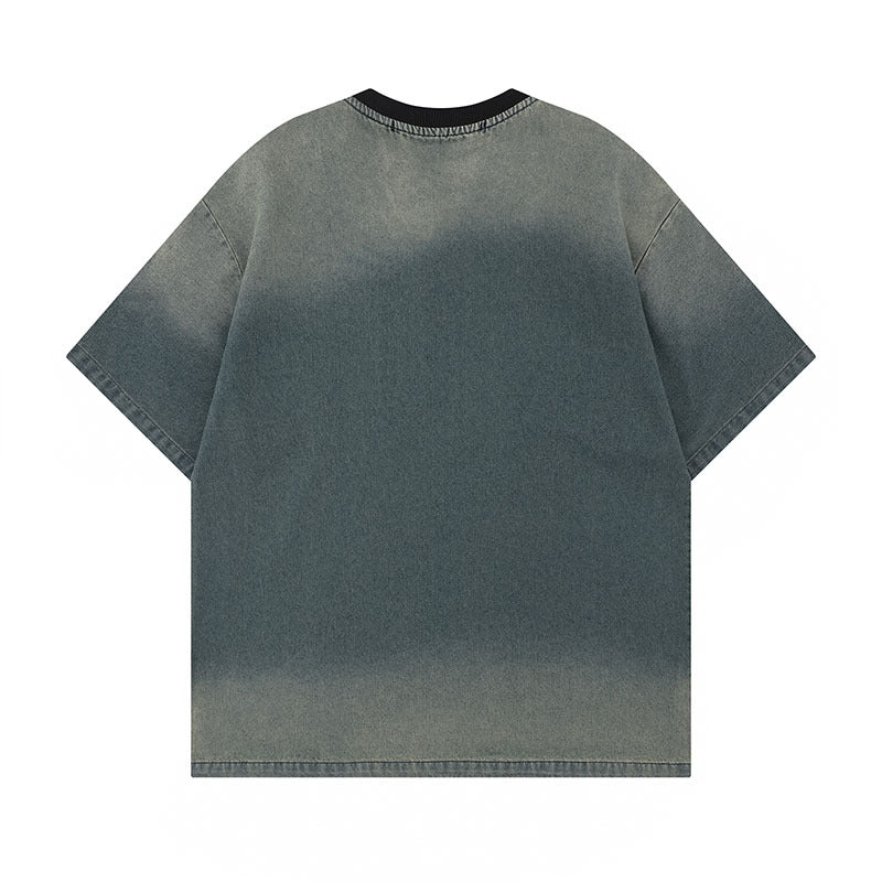 Harajuku-Inspired Letter Embroidery Gradient T-Shirt