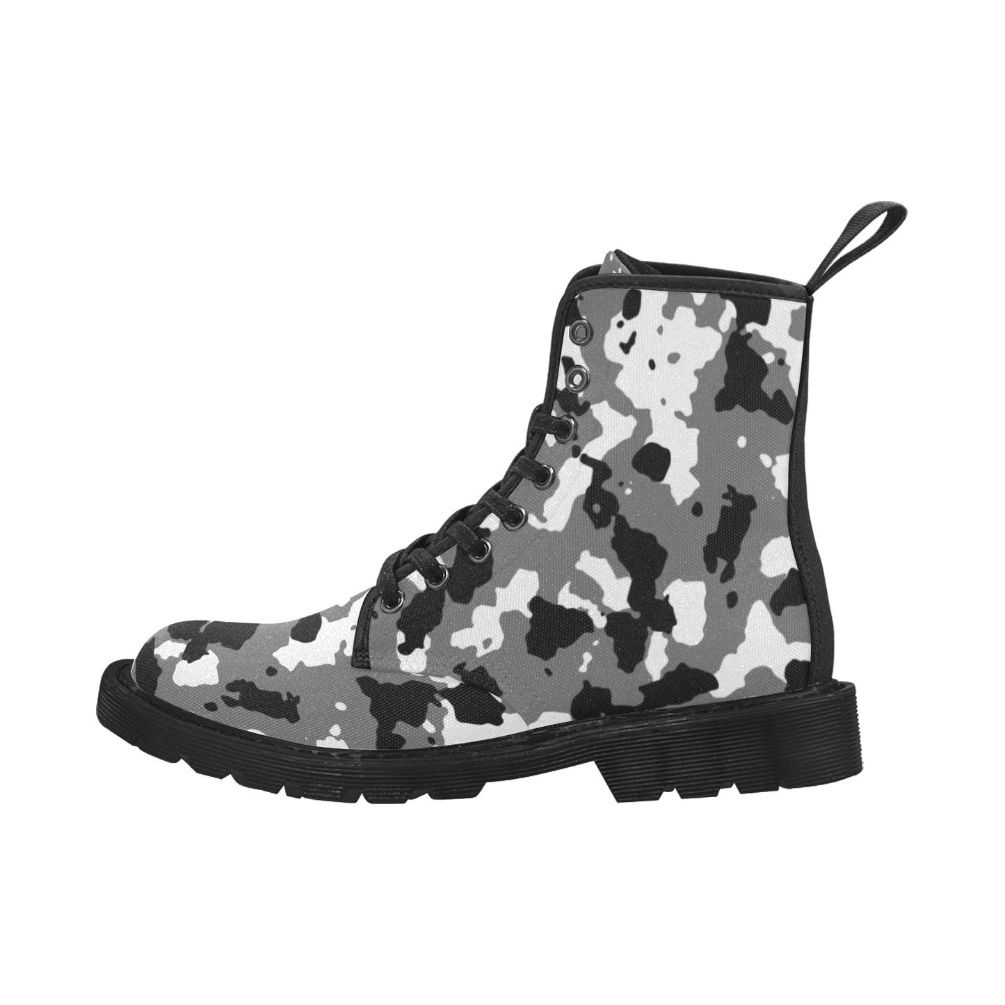 Black and White Camo Women's Lace Up Canvas Boots