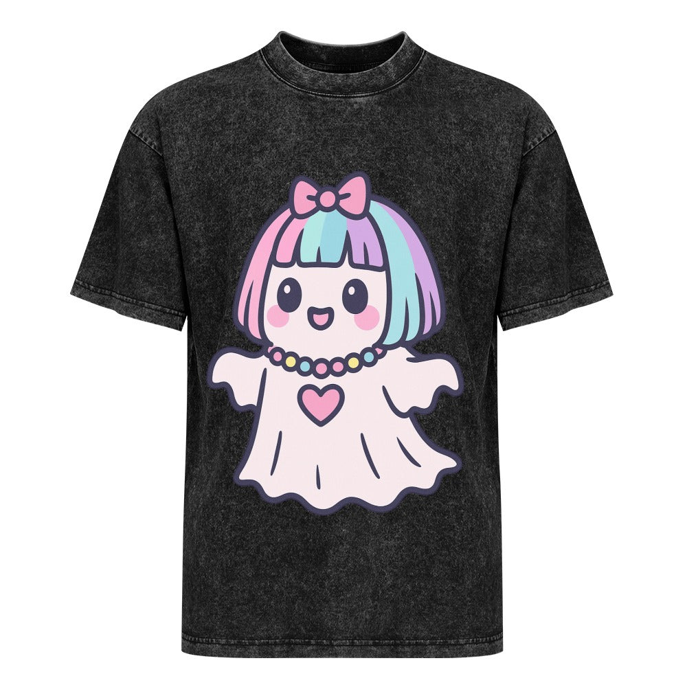 Kawaii Harajuku Ghost Vintage Wash Off Shoulder Tee