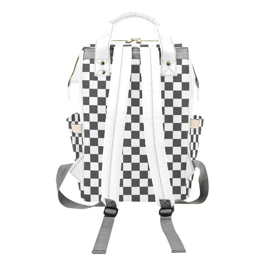 Gray White Checkerboard Multi-Function Backpack