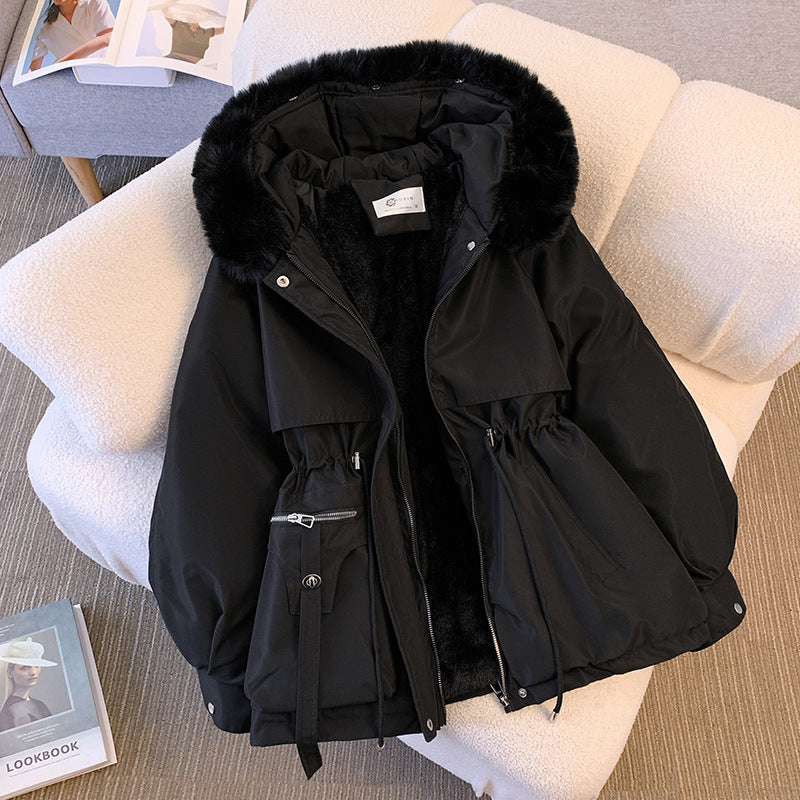 Trendy Down Cotton Jacket with Luxe Fur Hood