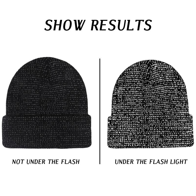 Harajuku Style Reflective Beanie Hat - Black & Grey