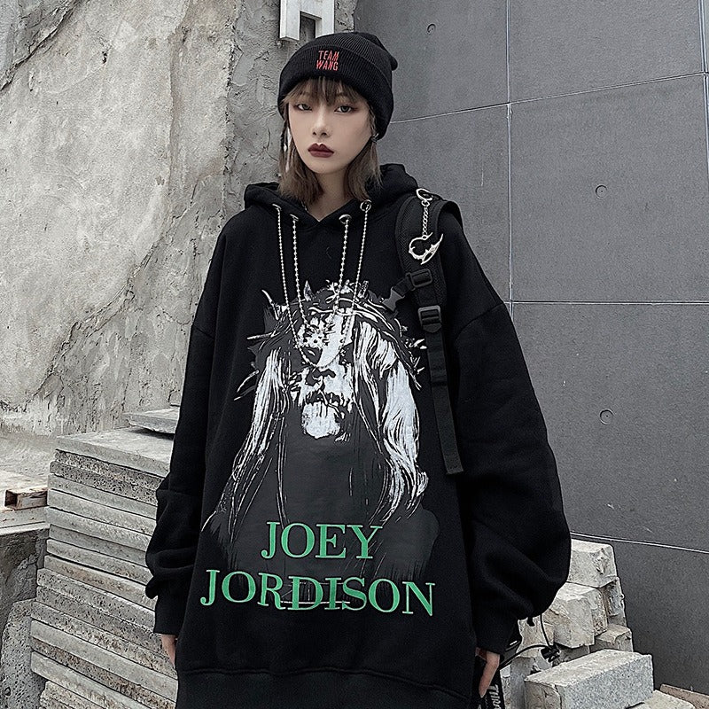 Harajuku Cartoon Print Plush Hooded Sweater