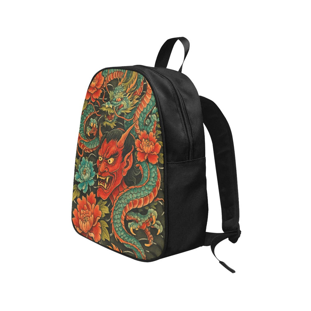 Japanese Tattoo Red Devil Dragon Canvas Backpack