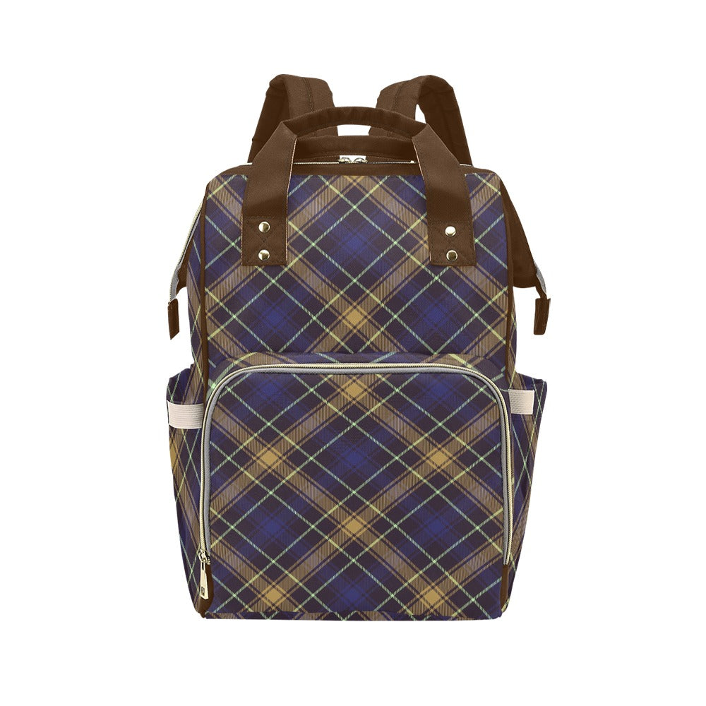 College Navy Blue Plaid Multi-Function Backpack