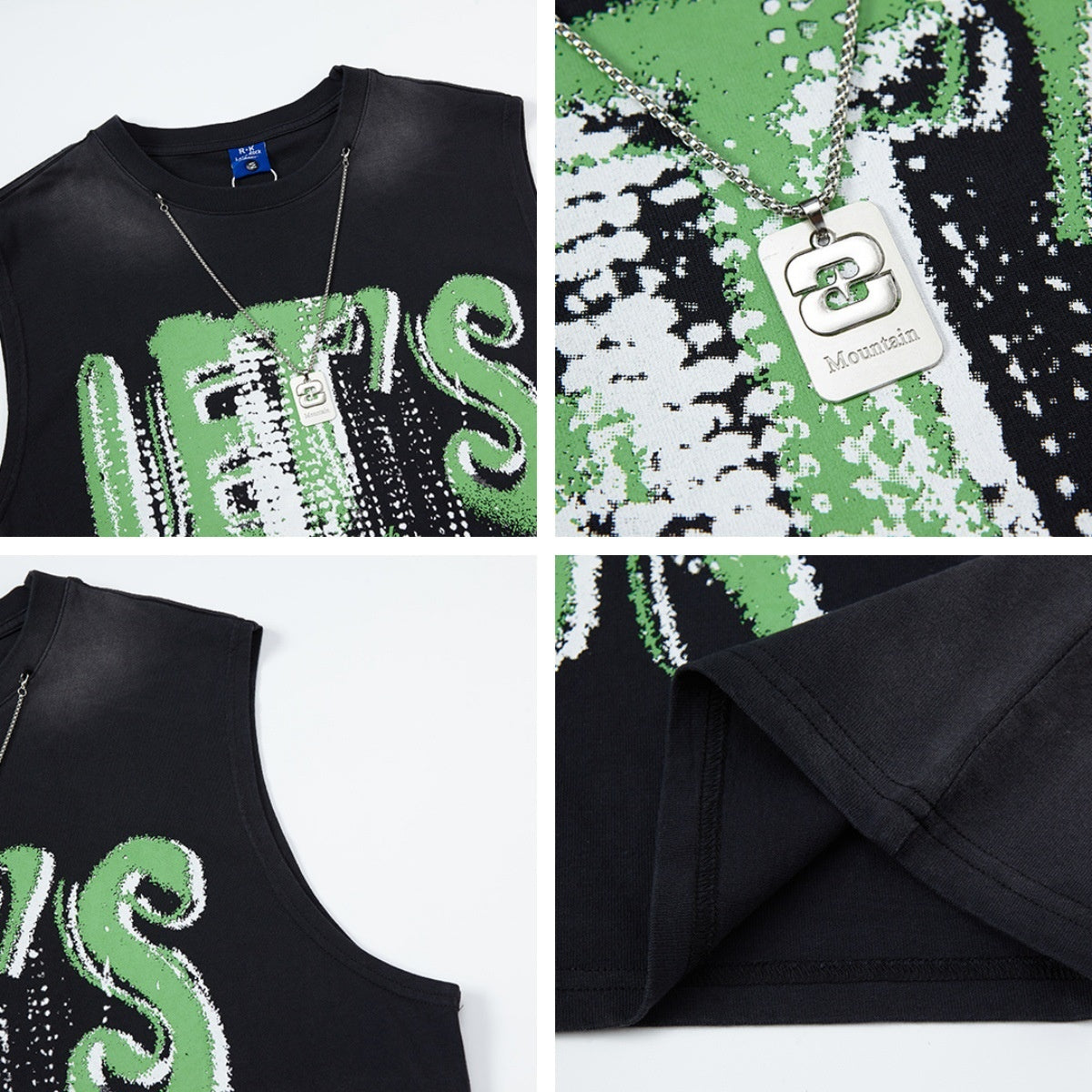 Street Style Printed Letter Chain Vest for Men