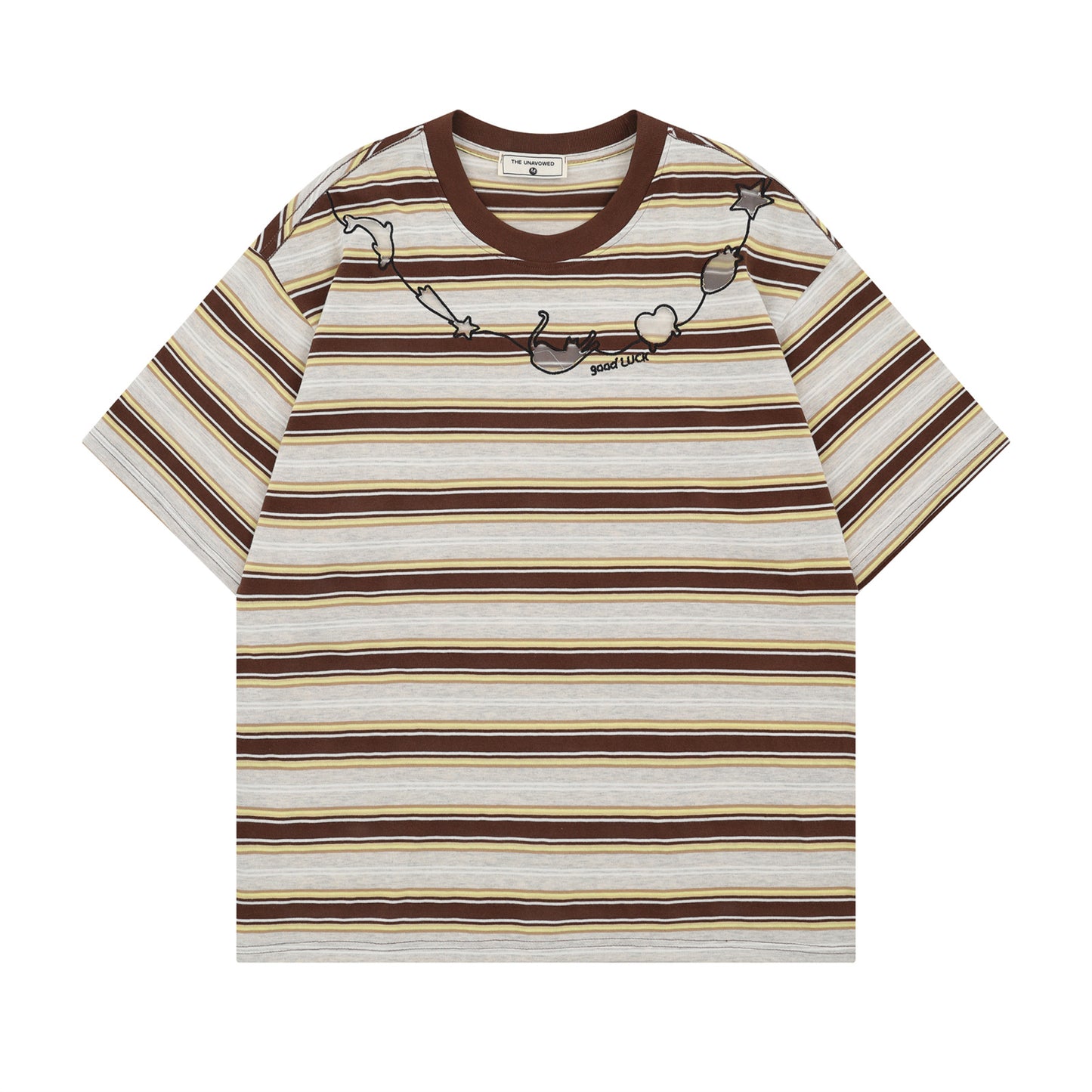 Retro Stripe Cat Embroidery T-Shirt