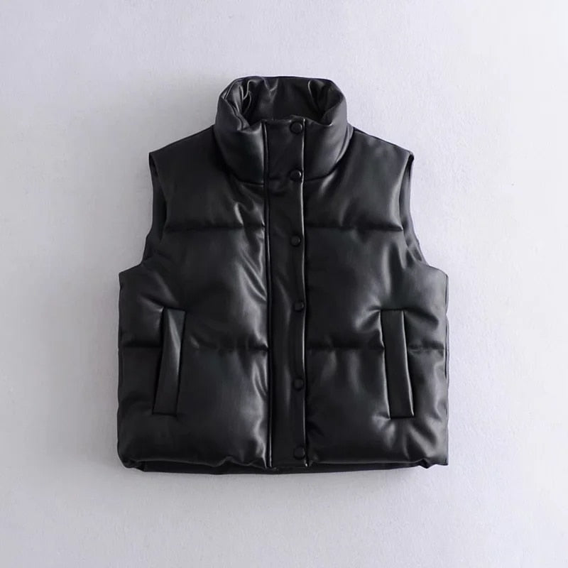 Harajuku Style Black Faux Leather Vest for Women