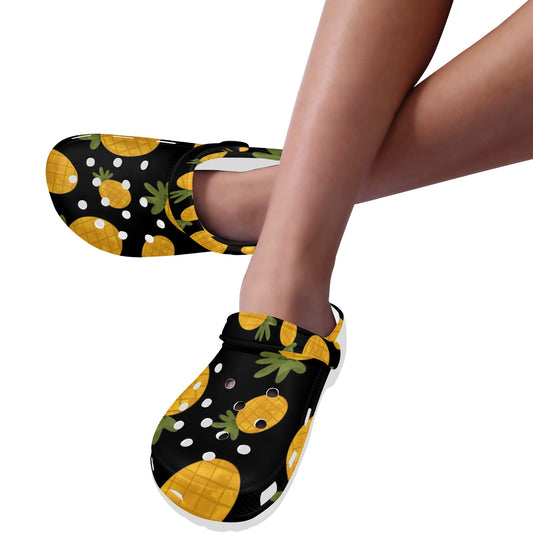 Black Pineapple Print Adults Clogs