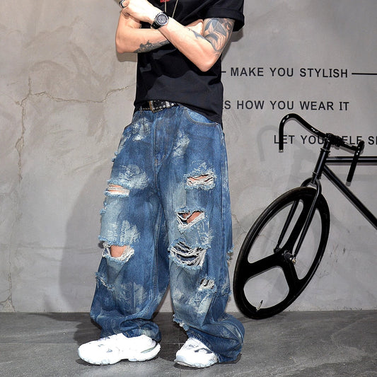 Retro Distressed Wide Leg Loose Jeans for Harajuku Style