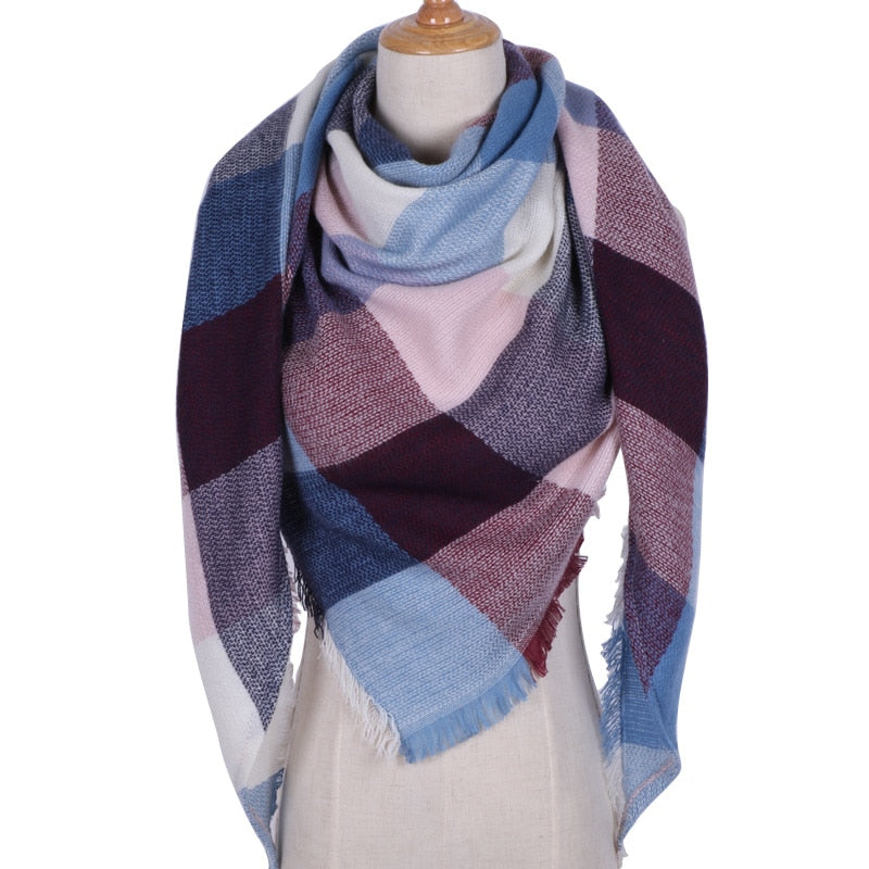 Harajuku Style Winter Triangle Scarf - Cashmere Plaid Shawl