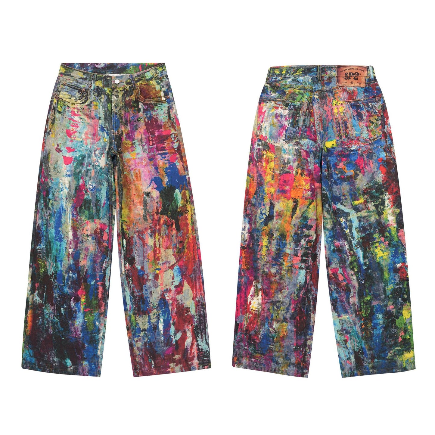 Retro Illusion Print Wide-Leg Jeans