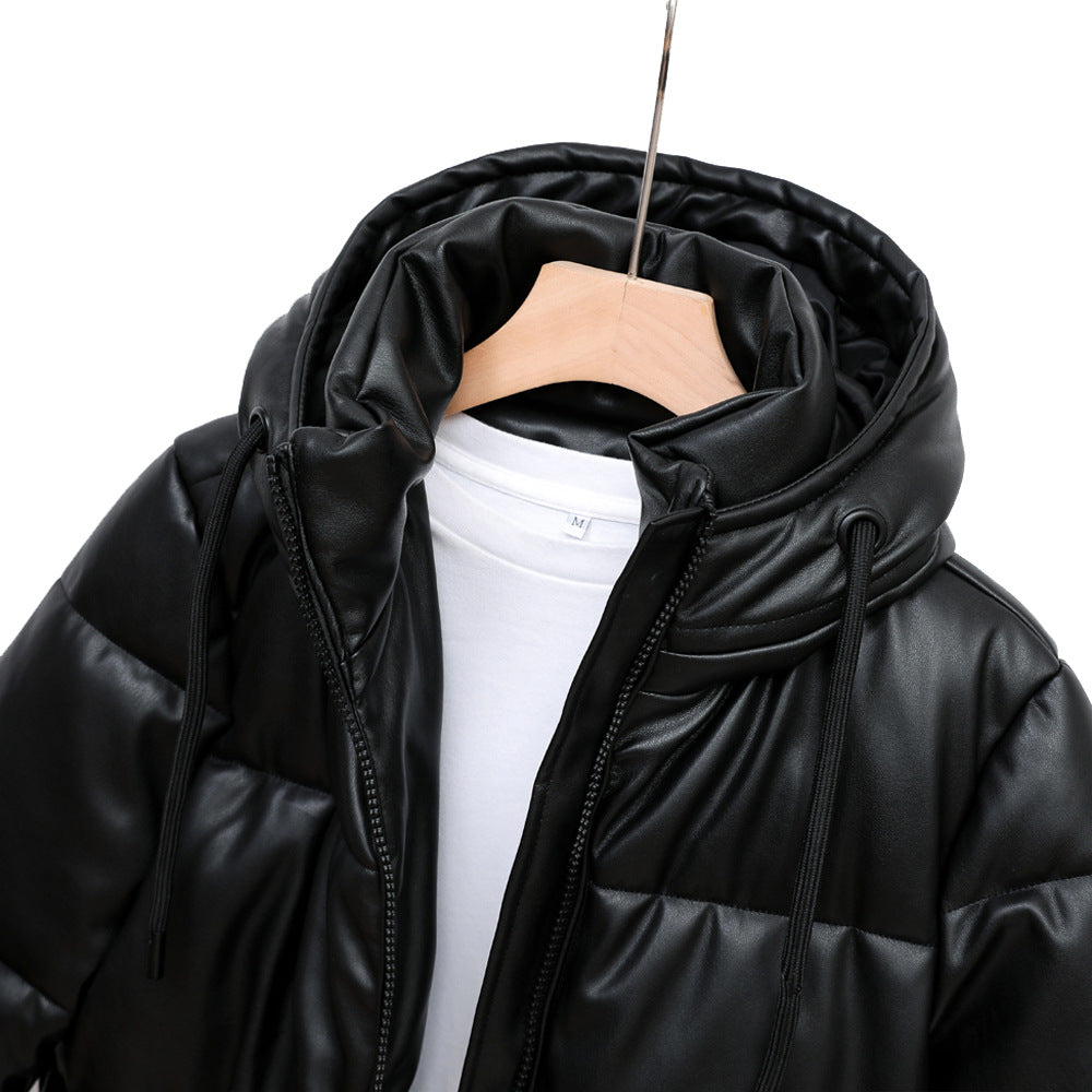 Harajuku Style Hooded PU Leather Jacket for Ladies