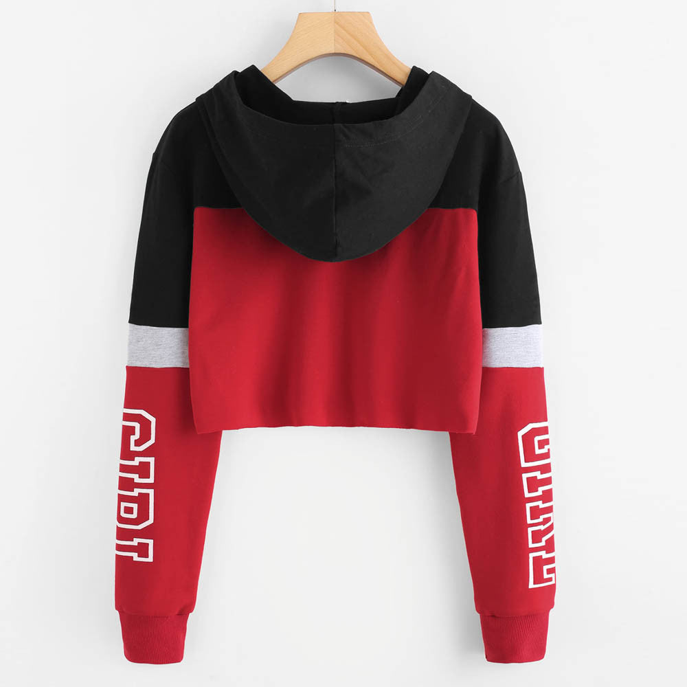Harajuku Style Letter Print Crop Hoodie for Women