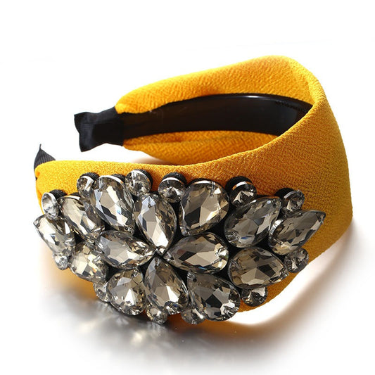 Solid Color Diamond Inlaid Wide Edge Anti-Slip Face Wash Headband
