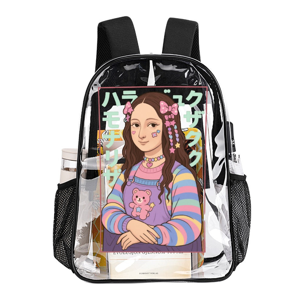 Harajuku Mona Lisa Transparent Backpack 17 Inch