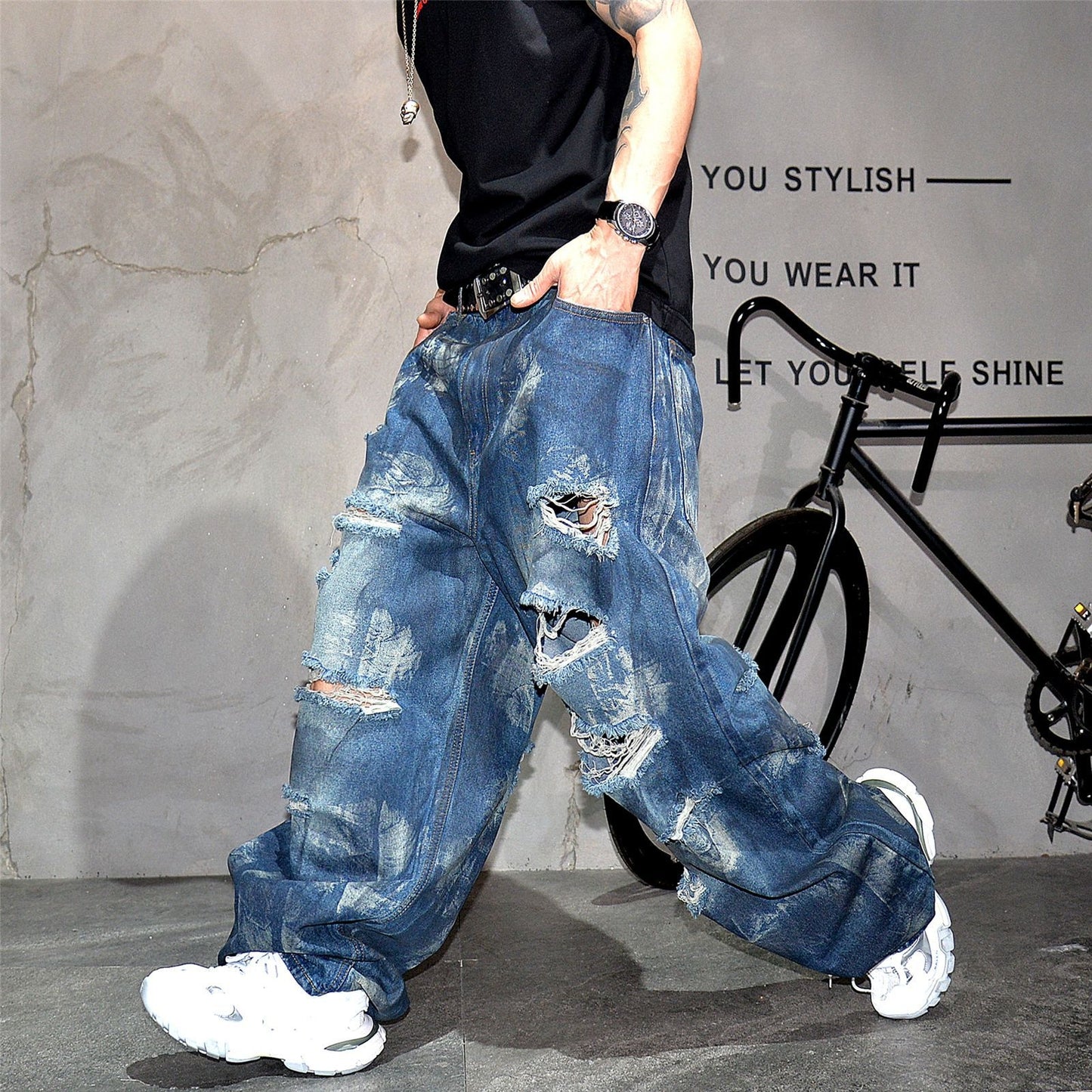 Retro Distressed Wide Leg Loose Jeans for Harajuku Style