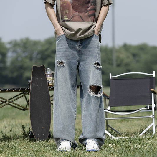 Summer Men's Thin Perforated Straight Leg Pants