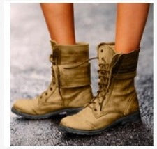 Retro Women's Leather Lace-Up Knight Boots