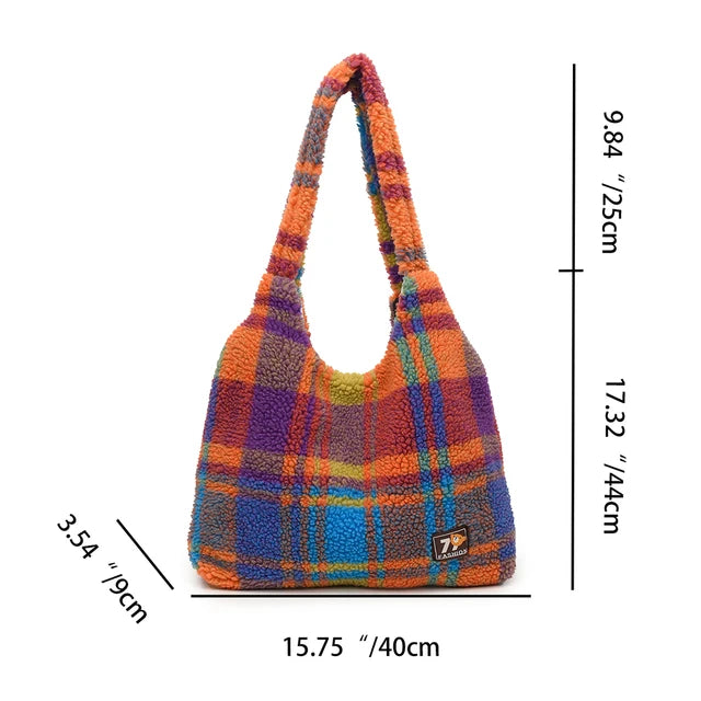 Harajuku Style Plush Lamb Wool Handbag - Vintage Tote