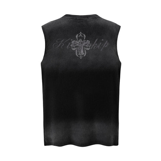 Harajuku Gradient Letter Printed Vest — Loose Cotton Blend Summer Top
