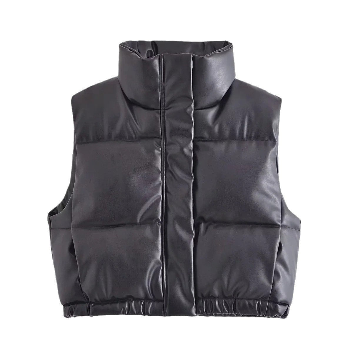 Playful PU Leather Stand-Up Collar Vest for Women