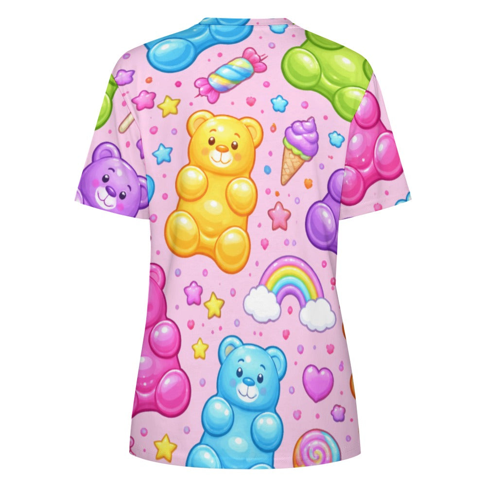 Harajuku Gummy Bear Pattern Women's 100% Cotton T-Shirt
