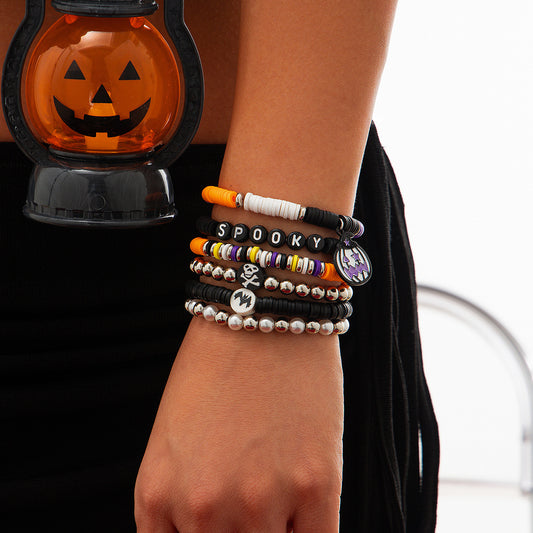 Playful Bat Crystal Bracelet Set for Halloween