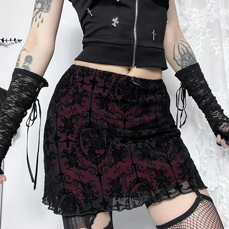 Cult Style Sexy Velvet Double-Layer Bodycon Skirt for Women - Dark Chic Aesthetic Mini Skirt