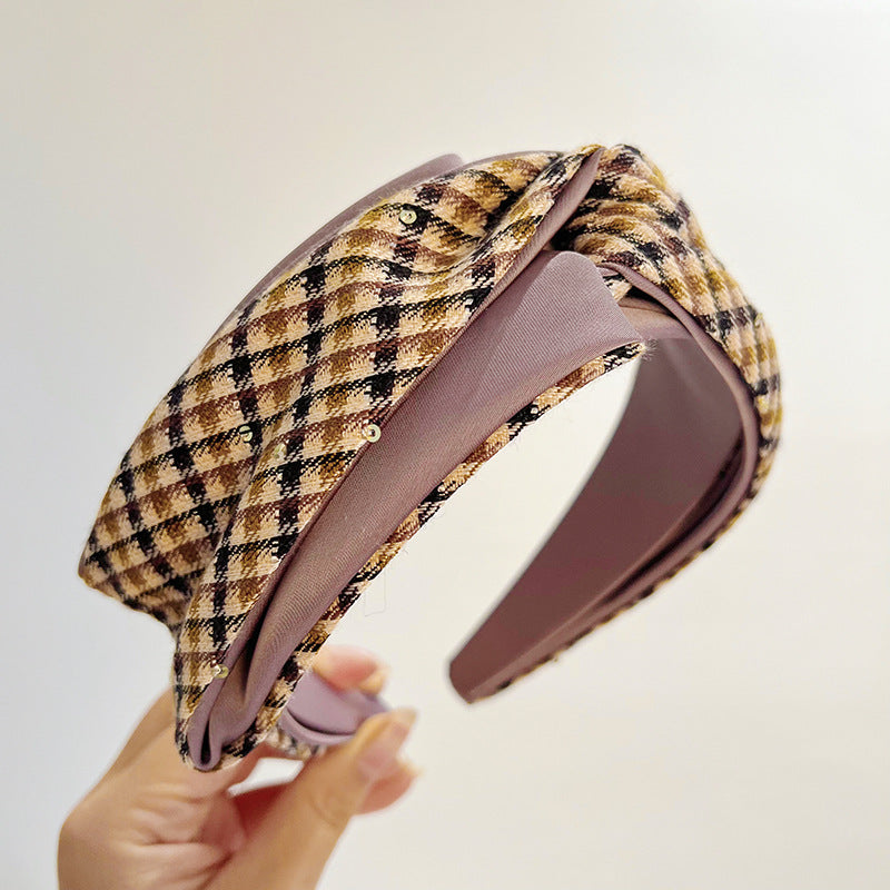 Plaid College Style Fabric Hair Bow Headband