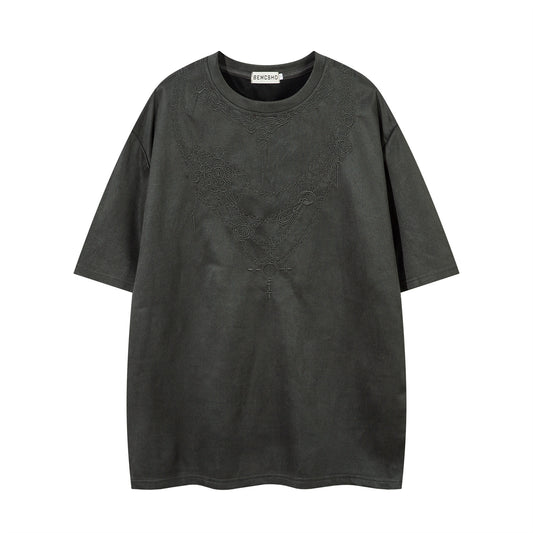 High Street Design Embroidered Deer Suede T-Shirt